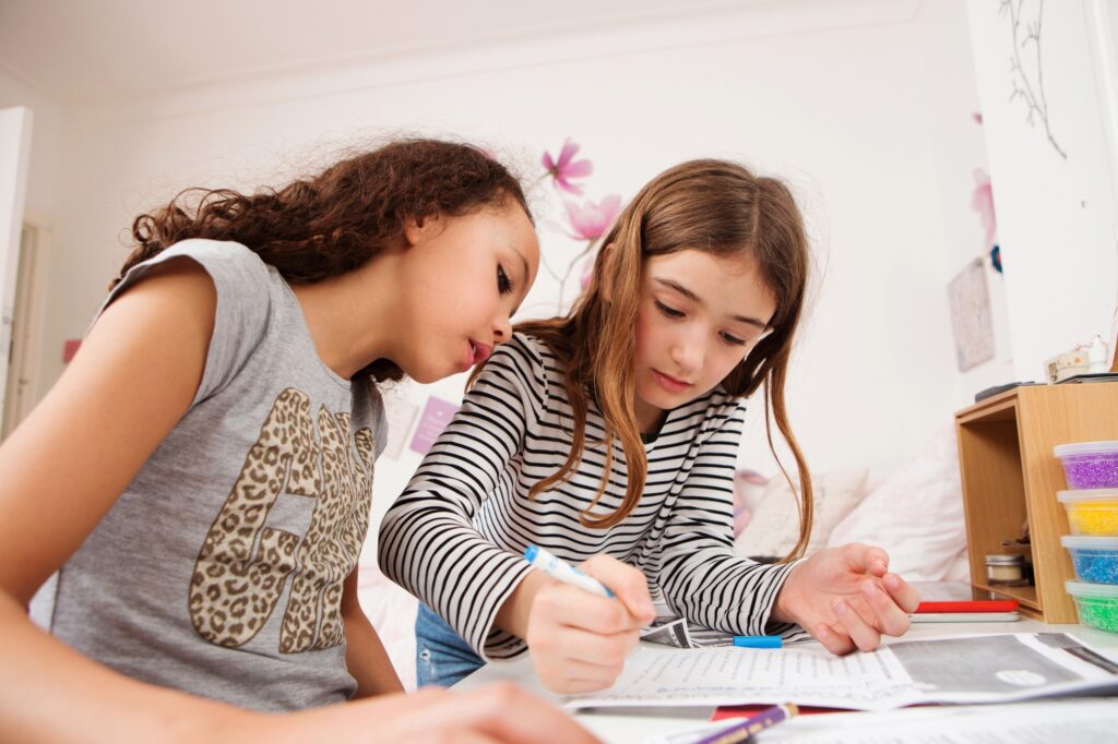 Girls doing homework
